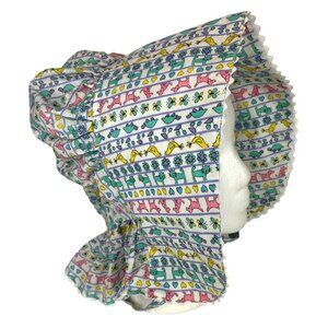 Handmade Vintage Prairie Sun Bonnet Hat Ruffled Settler Style Animals & Flowers